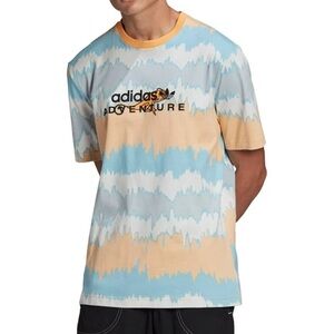 Adidas Adventure‎ Iguana Lizard T Shirt Large Tie-Dye Blue Orange Crew Neck